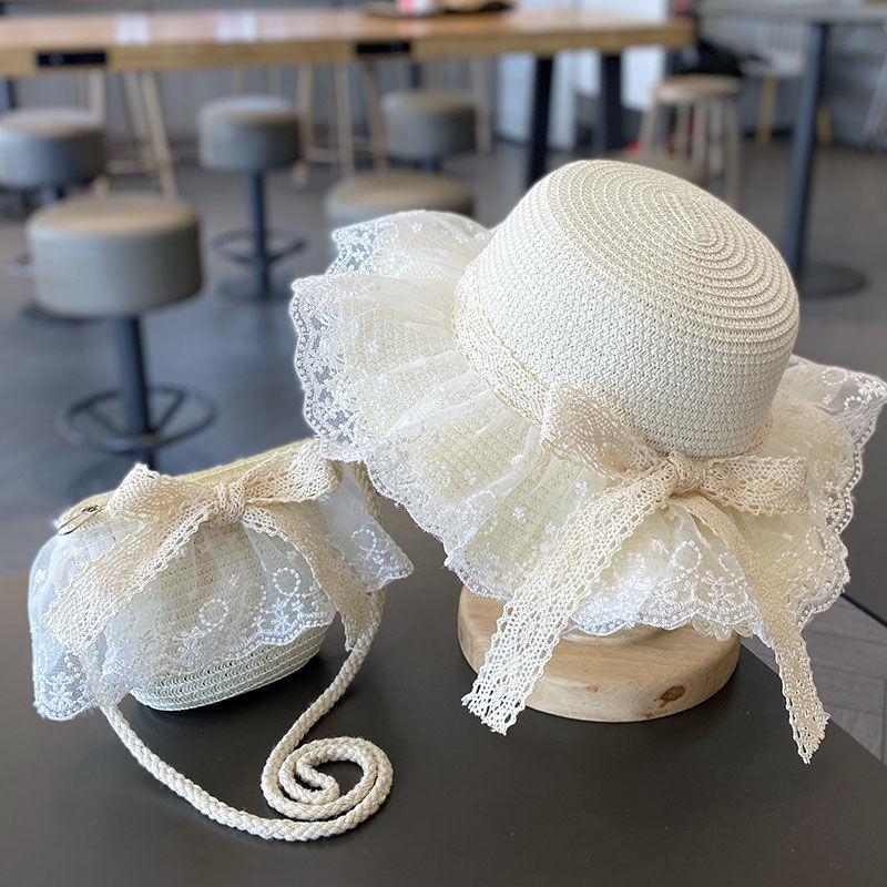 Summer Girl Princess 2pcs a Sets Sun Hat +bags Child Baby Casual Beach Butterfly Panama Caps for Holiday Party
