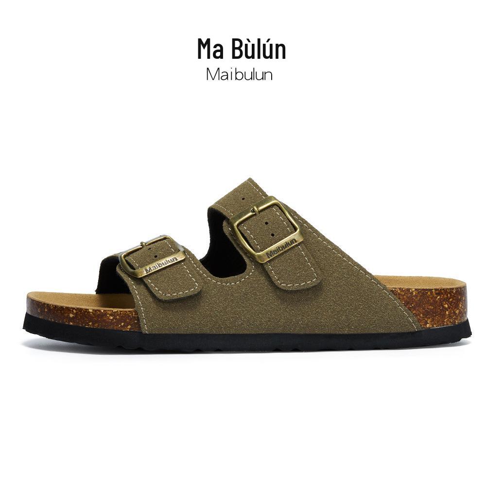 Maibulun Unisex Kork Anti-Rutsch Hausschuhe - Mattes Leder, Einzelner Riemen, Trendige Sommer Strand- & Hauskleidung