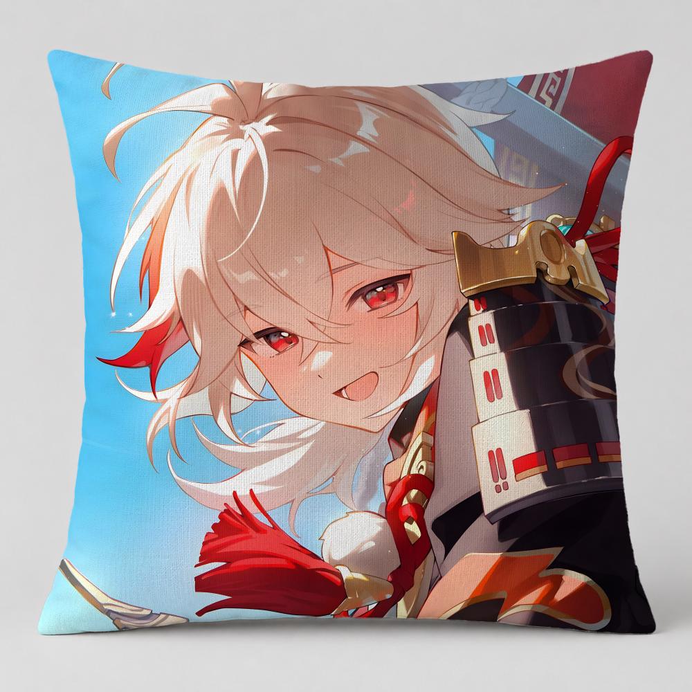 Game Kaedehara Kazuha Cushion Cover Short Plush Cushion Cover Double Sided Print Washable Sofa Pillowcase Home Decor Gift