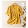 Solid Color Short-Sleeve Pullover Linen Shirt for Women, Vintage Hong Kong Style Cotton-Linen Blouse, 2026 Spring/Summer New Arrival