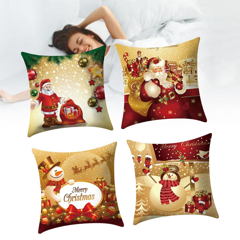 4PCS Christmas Pillow Cover Simple Xmas Decorative Throw Pillow Case for Living Room Sofa