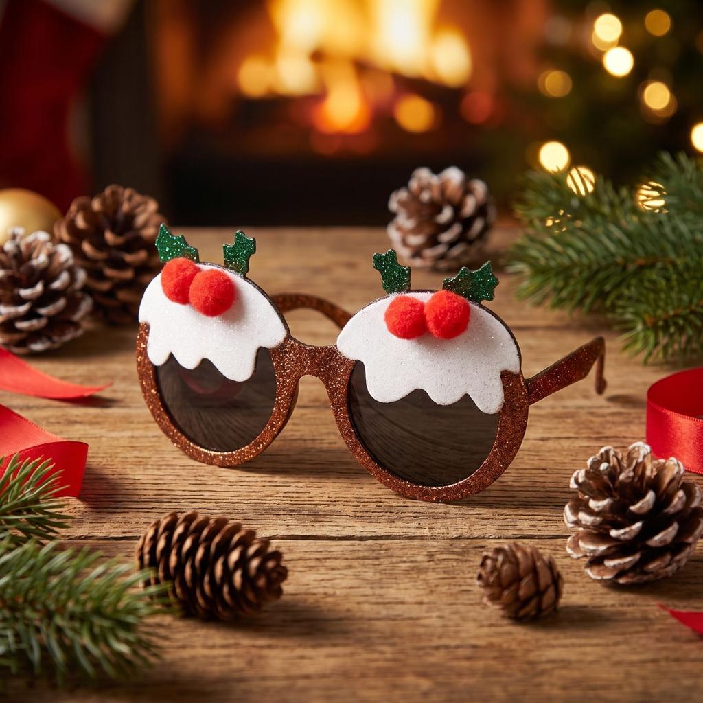 Fun Christmas Sunglasses with Santa, Antlers and Tree - Holiday Party Glasses for Adults