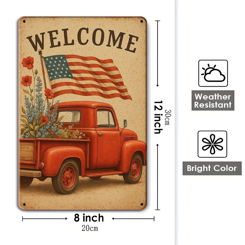 Patriotic USA Flag metal sign, 12x8 inch.