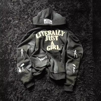 European and American Y2K Hip Hop Alphabet Embroidered Personalized Street Men's and Women's Loose Zipper Hoodie