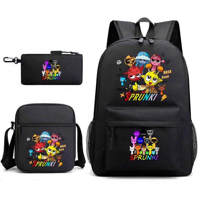 New Rhythm Box Sprunki Music Game Schoolbag Backpack Pencil Case Three-piece Set Student Heat Transfer Backpack D