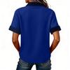 Denim Patchwork Shirts For Women Stand Collar Casual Blouse Short Sleeve Comfy Tshirt Spring Summer Fashion