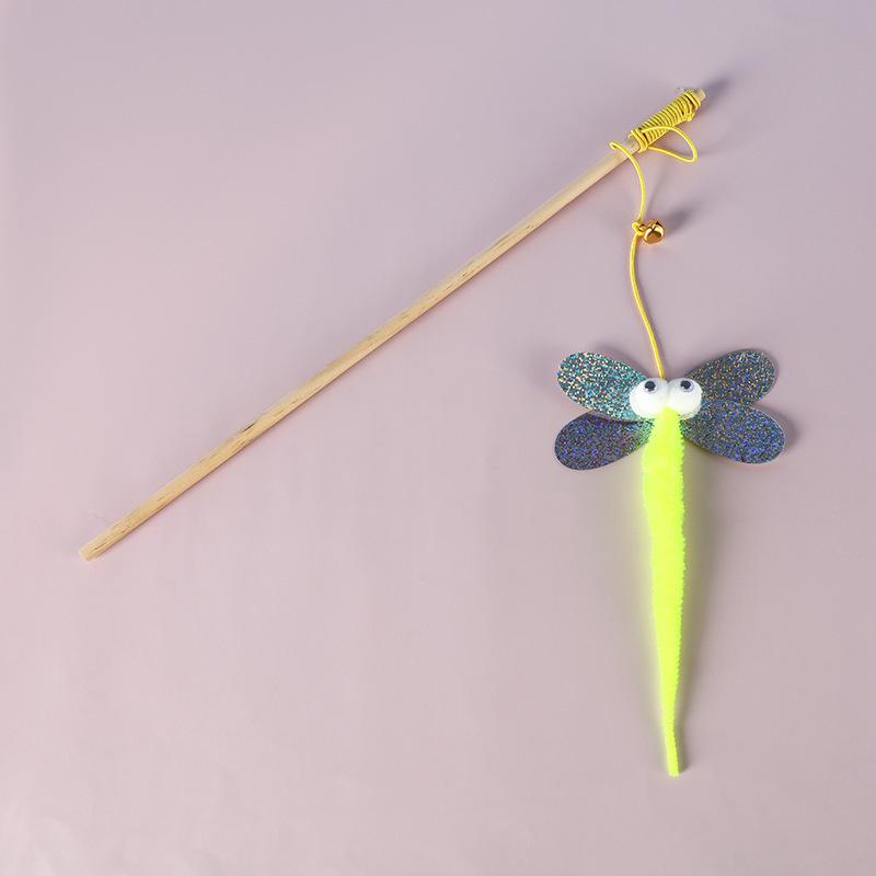 Interactive Gray/White Linen Mouse Cat Wand with Wooden Rod and Handle