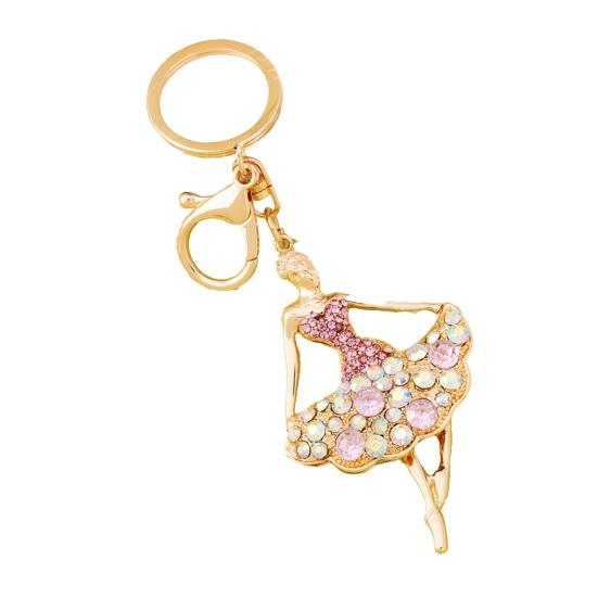 Ballerina Rhinestones Keychain Sparkling Ballet Dancer Key Ring for Women Girls Elegant Car Accessory Bag Charm Romantic Gift for Dancers Birthday
