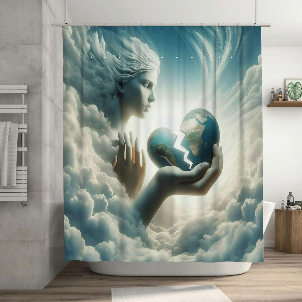 Angel and Earth Shower Curtain - Waterproof, Mildew-Resistant, Machine Washable for Heavenly Bathroom Decor