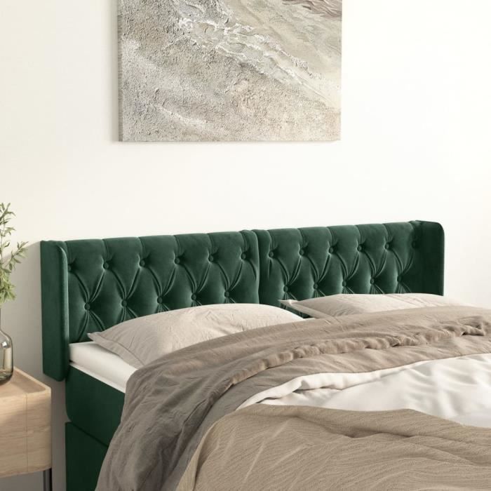 3119155 vidaXL Tête de lit avec oreilles Vert foncé 147x16x78-88 cm Velours