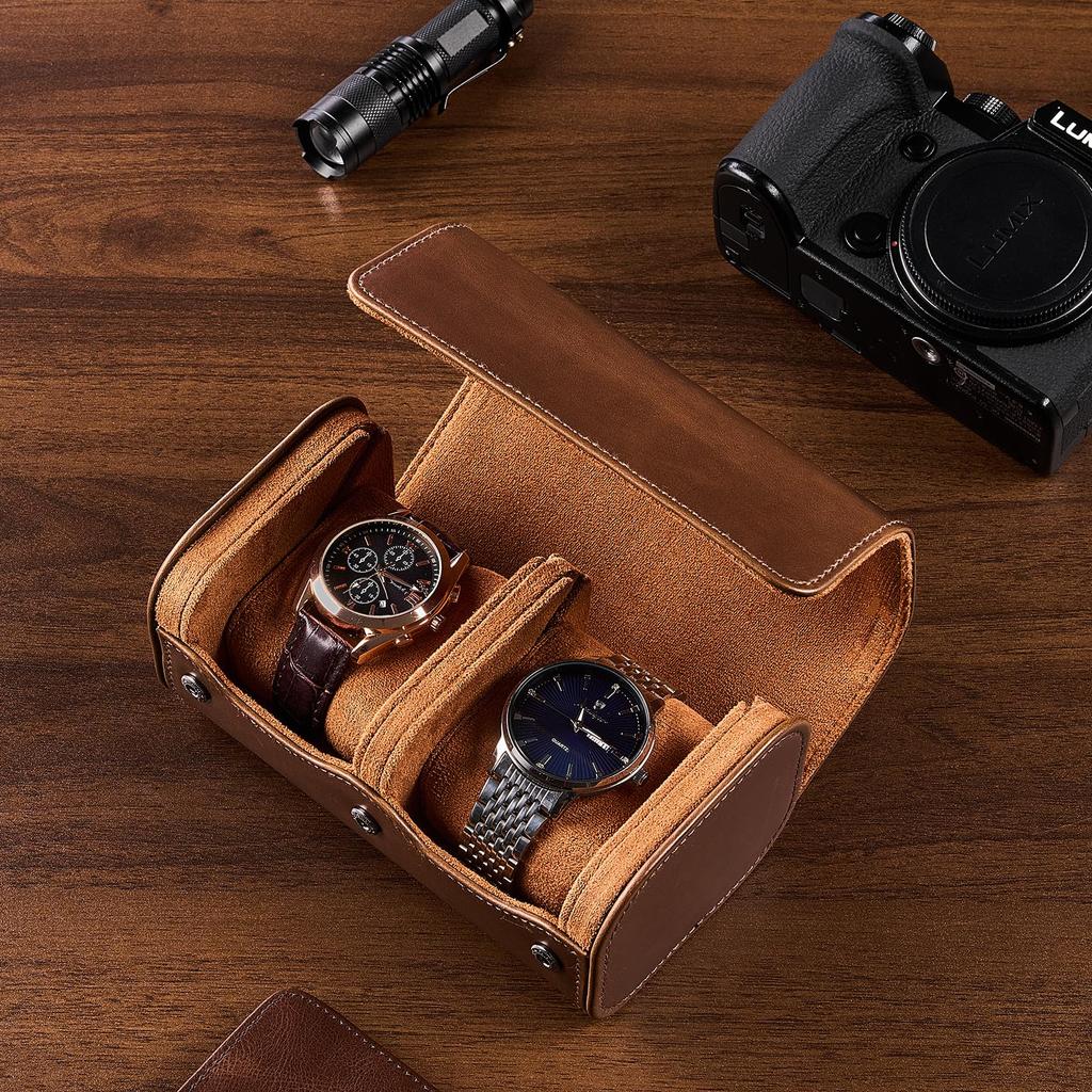 ProCase PU Portable Watch Box for Fits All Watches Up To 60mm Unisex Storage Box for Business Anniversary Gift 2-Watch Case, Leather, Men, Diameter,