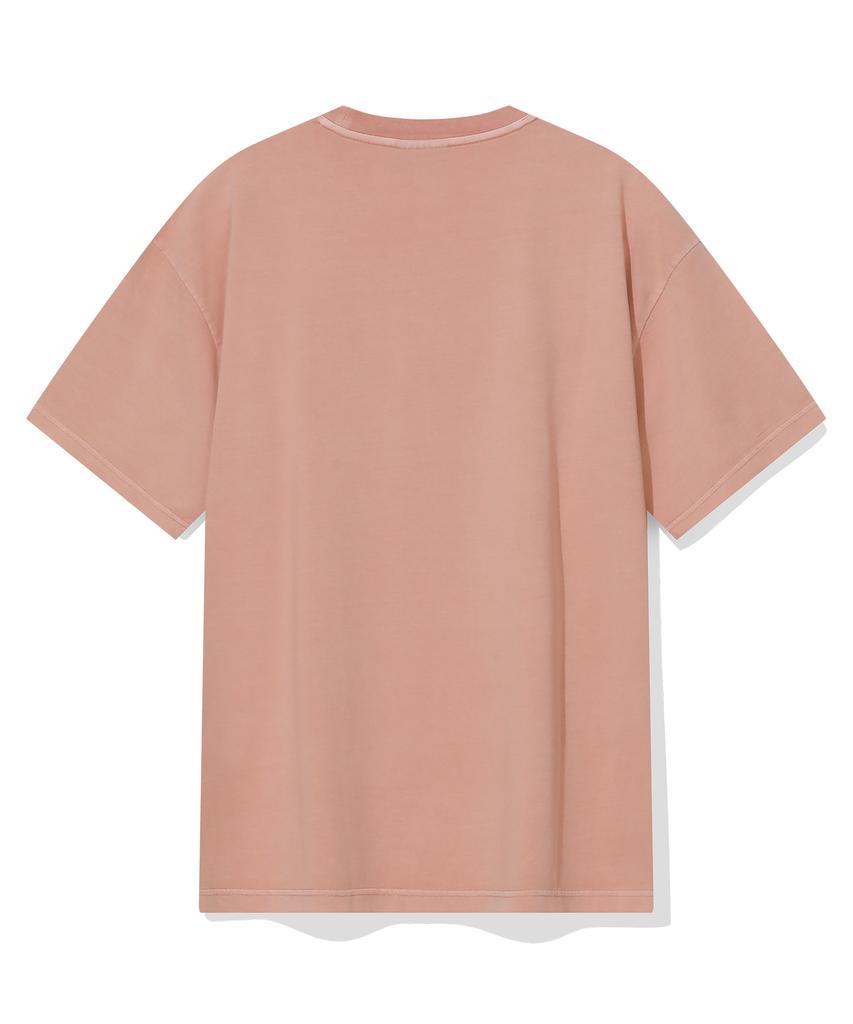 BEENTRILL Vintage Taping One-Point Dyed Short Sleeve T-Shirt (Deep Pink)