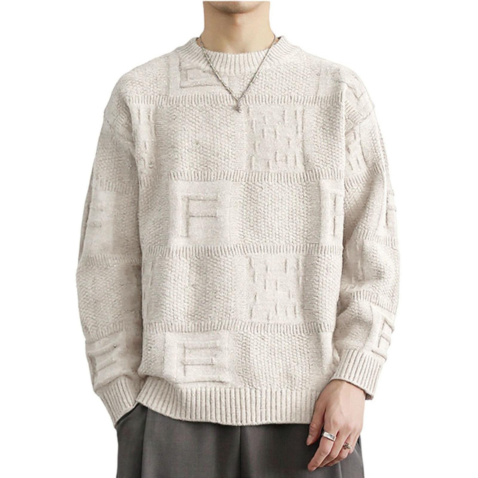 

Men s Fashion Knitting Pullover Long Sleeves Loose Flip Collar Sweater XXL бежевий