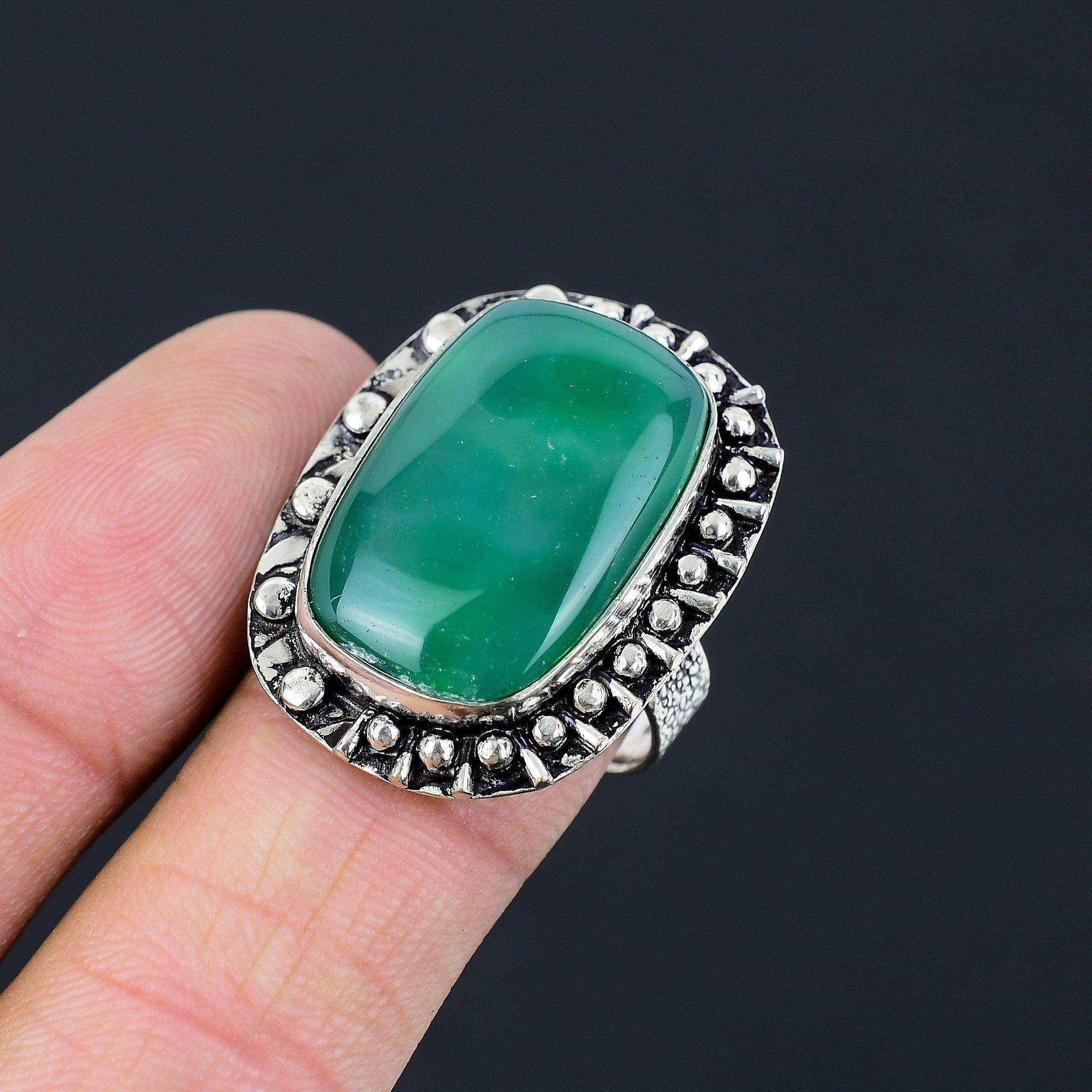 Кольцо-обещание с одним камнем из стерлингового серебра 925 пробы с сияющим зеленым ониксом 9