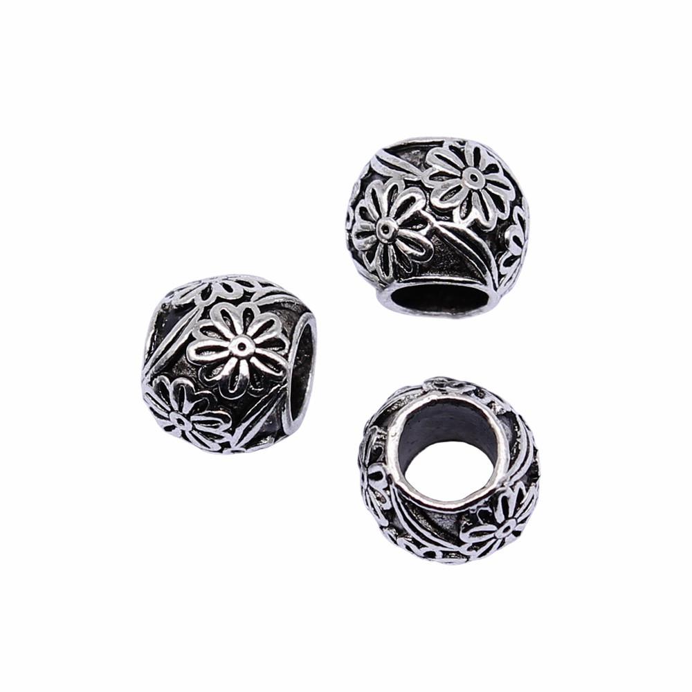 Vintage Floral Pattern Cylinder Beads Antique Style Large Hole Spacers For DIY