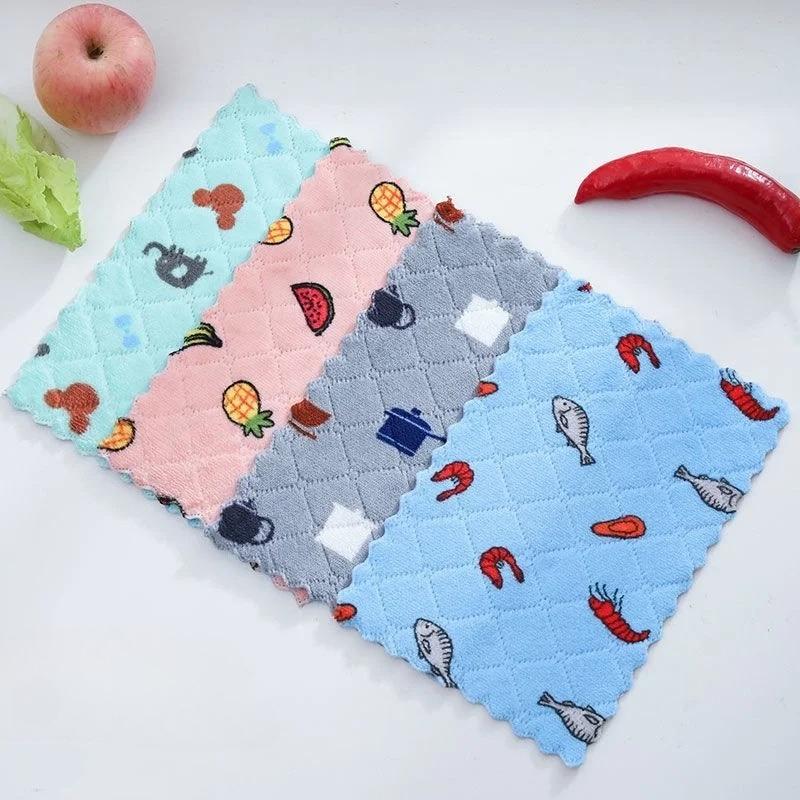 10pcs/20pcs Double Sided Printed Cleaning Cloth Reusable Absorbent Kitchen Dish Towel Multi Purpose Wiping Rag for Tableware Car