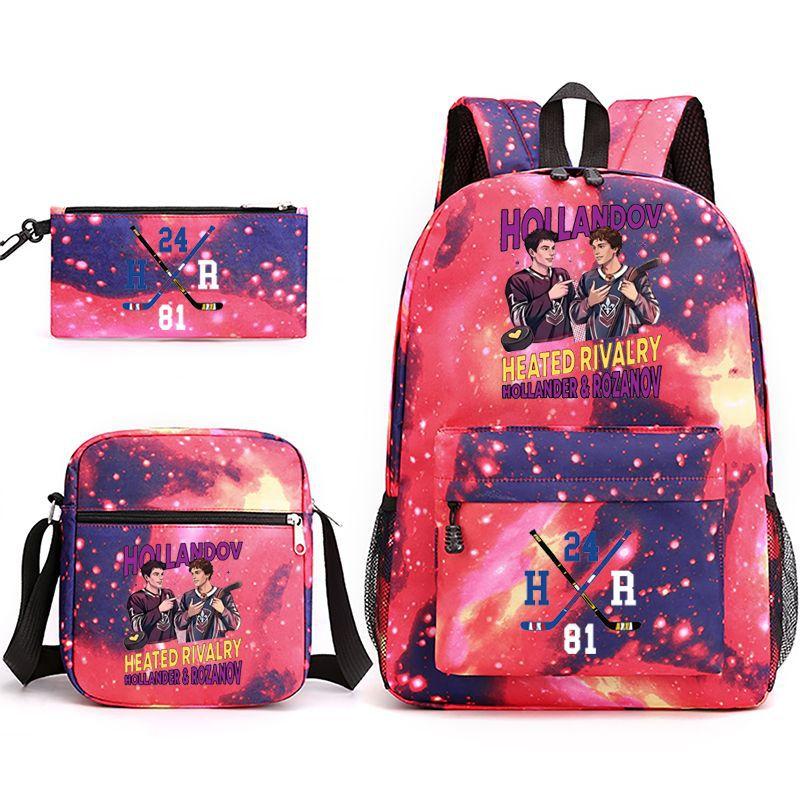 3 Piece School Backpack Set for Students Large Capacity Oxford Cloth Schoolbag with Shoulder Strap and Pencil Case
