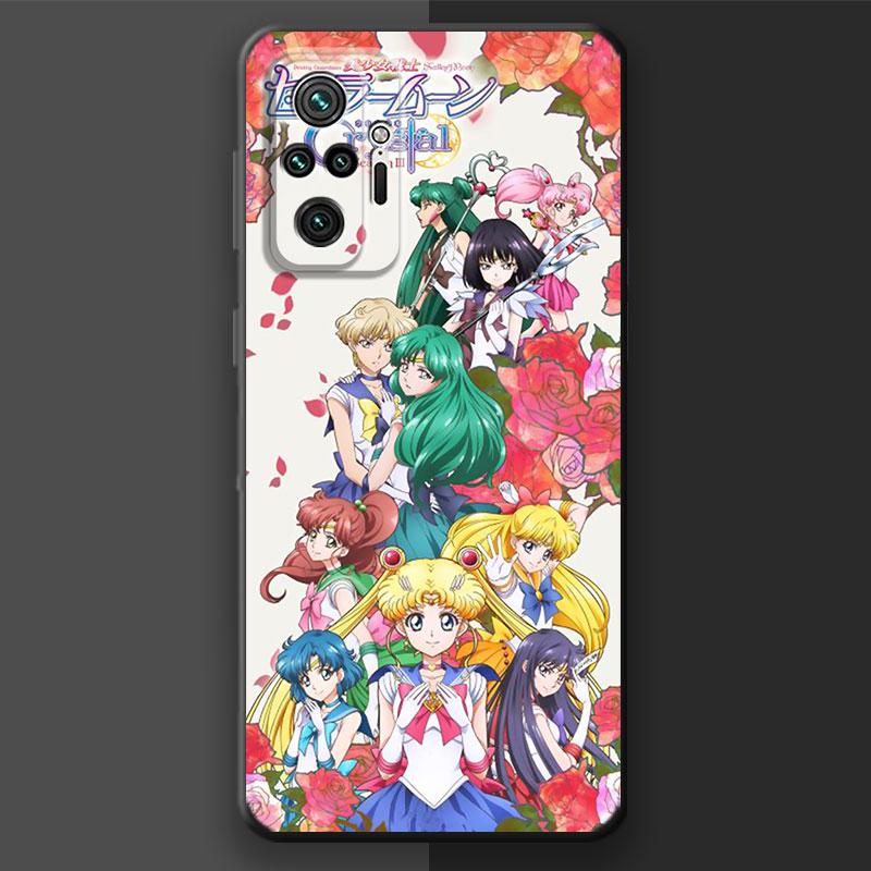 Custodia di lusso nera morbida per telefono per Xiaomi Redmi Note 9 11 Pro 8T 10S 11T 11S 7 9S 10 Lite 8 11E Cover Japan Sailors-Cute Moons