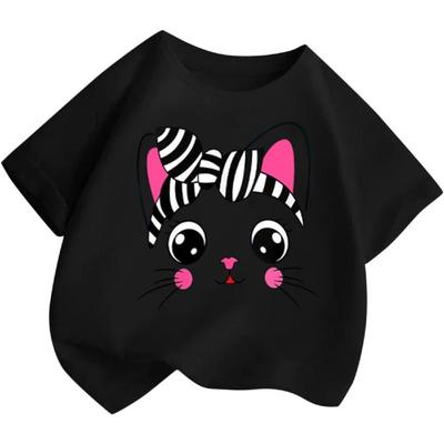 Girls Short Sleeve Tops Summer T-Shirt Cute Cat Graphic Tees Shirts Cotton Tshirts Gifts