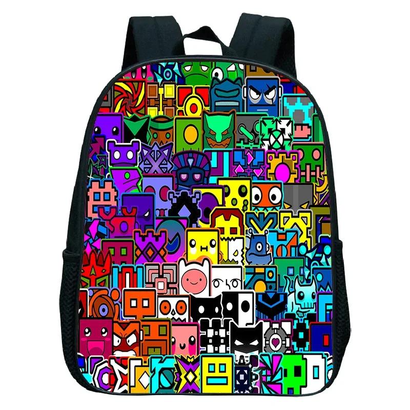 16 Zoll Wütender Geometry Dash Rucksack Jungen Mädchen Schultasche Cartoon Spiel Kinder Kindergarten Schultaschen Kleinkind Kinderrucksack