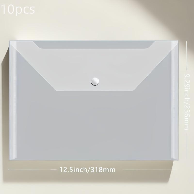 10 Pieces File Bag Plastic 16C A4 Paper Storage Folder PP Transparent Portfolio Policy Briefcase with Label Waterproof File Bag