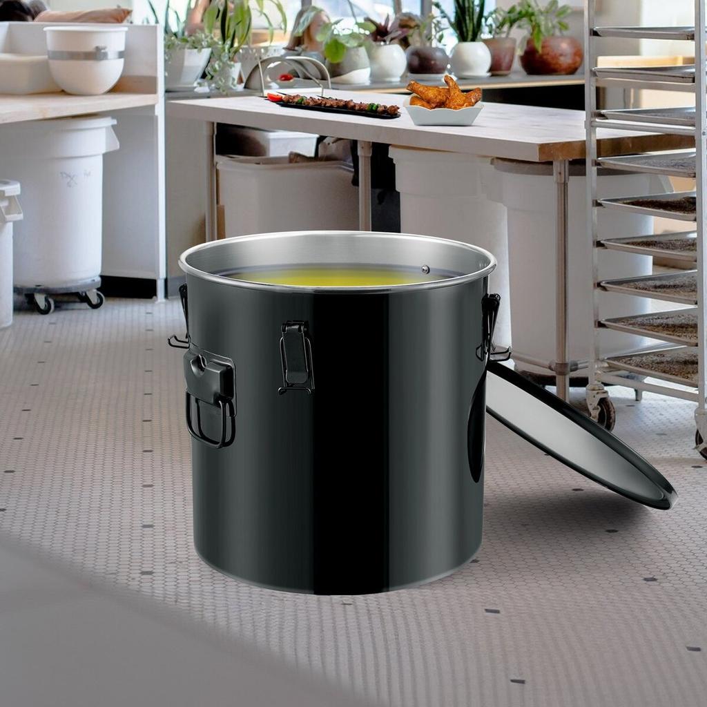 Fryer Grease Bucket, 10 Gal Oil Disposal Caddy Stainless Steel Fryer Oil Bucket Rust-Proof Coating, Oil Transport Container with Lid, Lock Clips,
