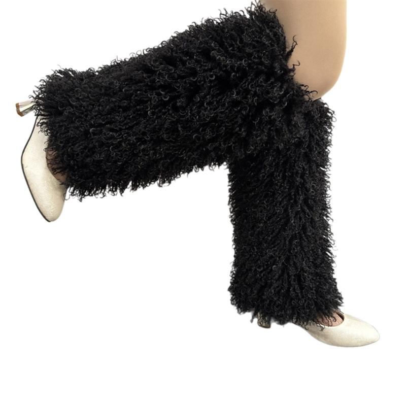 Harajuku Shoes Cuffs Leg Warmer Winter Warm Vintage Solid Color Fuzzy Plush Boots Cover Thick Calf Socks for Womens