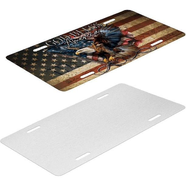 God Bless America License Plate – American Flag With Bald Eagle Patriotic Front Plate For Car, Truck, SUV – Durable Aluminum USA Auto Accessory