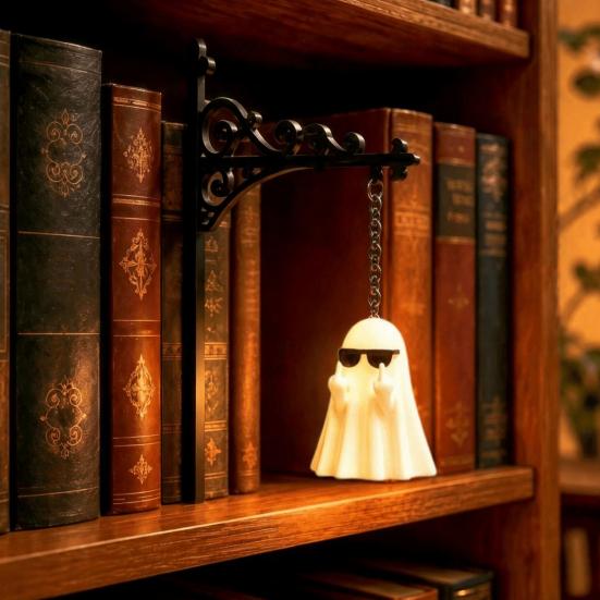 Library Style Ornament Ghost Reading Bookshelf Light, Vintage Metal Book Nook Lamp, Spooky Bookend Lamp Ornament, Warm LED Shelf Light for Lovers