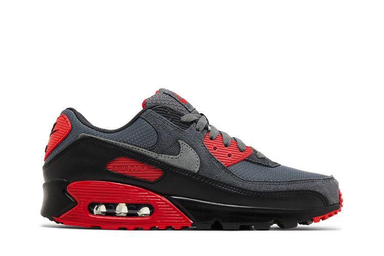 Herren Sneaker Nike Air Max 90 Smoke Grey Fire Red Schwarz/Rauchgrau/Eisen Grau/Feuerrot/Dunkelrauchgrau
