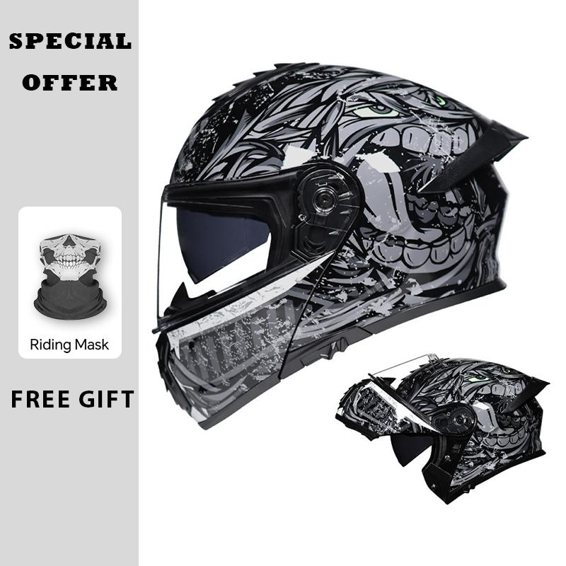 Double Visor Flip Up Motorcycle Helmets DOT ECE Full Face Modular Helmet Dual Visor Adult Men Women Couple Tail Ventilation