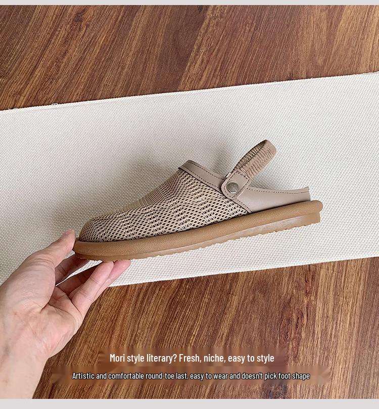 Women's Summer Closed-Toe Linen Sandals: Versatile Soft Sole Slip-On Mesh Half Slippers for Outdoors.