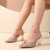 Slippers Women Summer Outside Wear Sequin Open Toe Pointed Toe Open Toe Slim Heel Flip Flops Fashion Sandals and Slippers