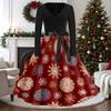 Women's Vintage V-Neck Long Sleeve Christmas Print Casual Dress