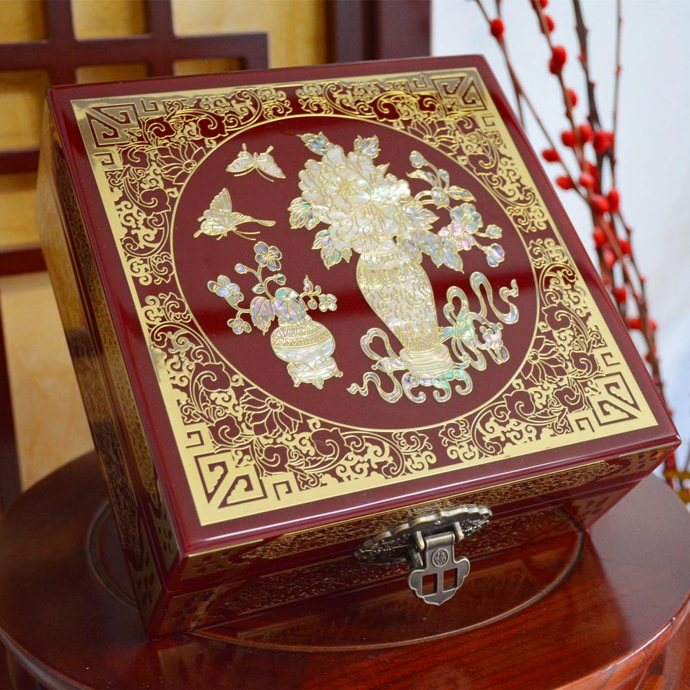 Vintage Filigree Jewelry Box with Copper Wire Inlaid Shells High Gloss Piano Lacquer Pingyao Polished Lacquerware