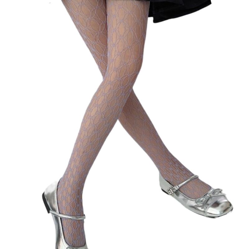 Women See Through Fishnet Pantyhose Stockings Japanese Aesthetic Hollowed Geometric Circle Pattern Mesh Tights Leggings