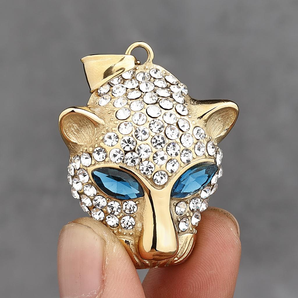 Blue Diamond Leopard Head Pendant, Trendy European and American Brand Couple Necklace