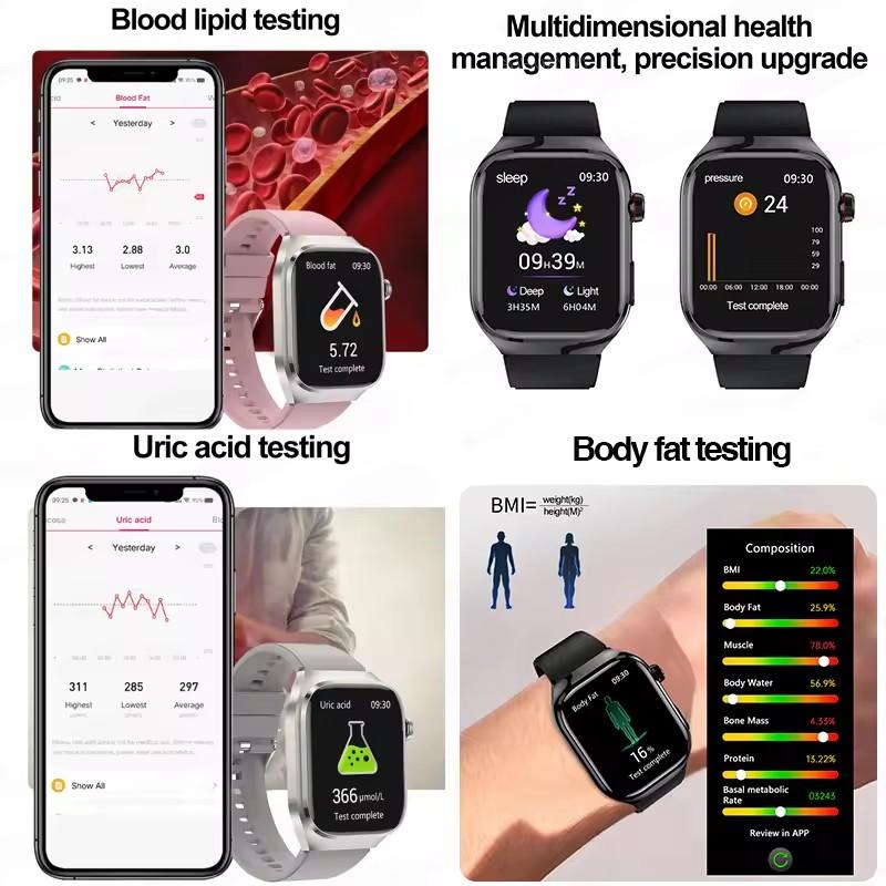 2026 NEW ECG Blood Oxygen Blood Pressure Temp Monitor Men Uric Acid Blood Fat Health Diagnosis HD Bluetooth Call Men Smart Watch
