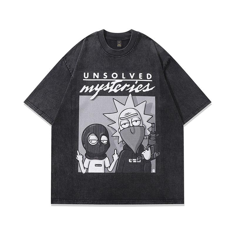 Spring And Summer New Washed Old T-Shirts For Men And Women American High Street Retro Trendy Brand Dark Printing Short Sleeves