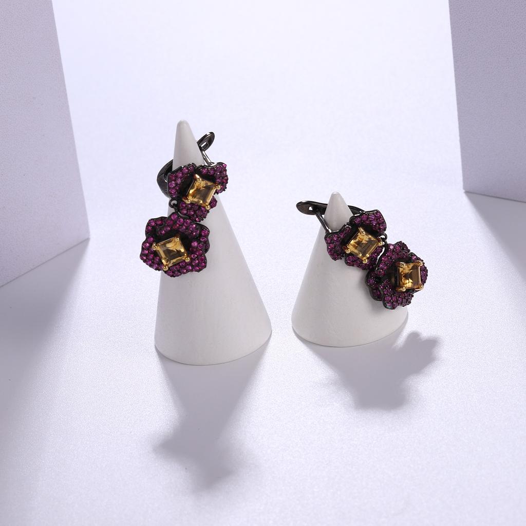 Designer Natural Gemstone Earrings Natural Style Flower Series Design S925 Silver Amethyst Earrings Earrings