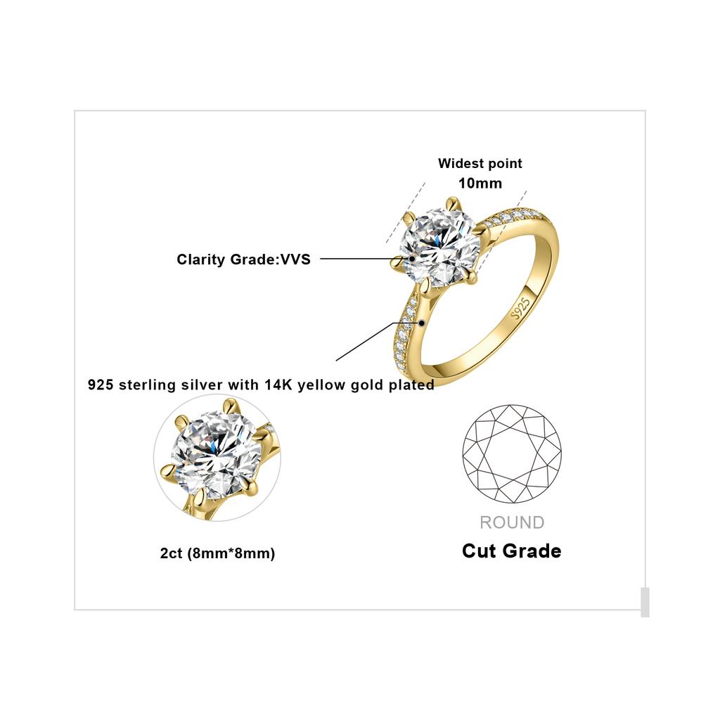 JewelryPalace Moissanite D 0.5ct 1ct 1.5ct 2ct 3ct Round S925 Silver Wedding Engagement Ring for Women