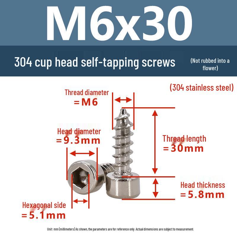 304 Pan Head Self-Tapping Coarse Thread Screw M1.7-M6 with Hex Socket