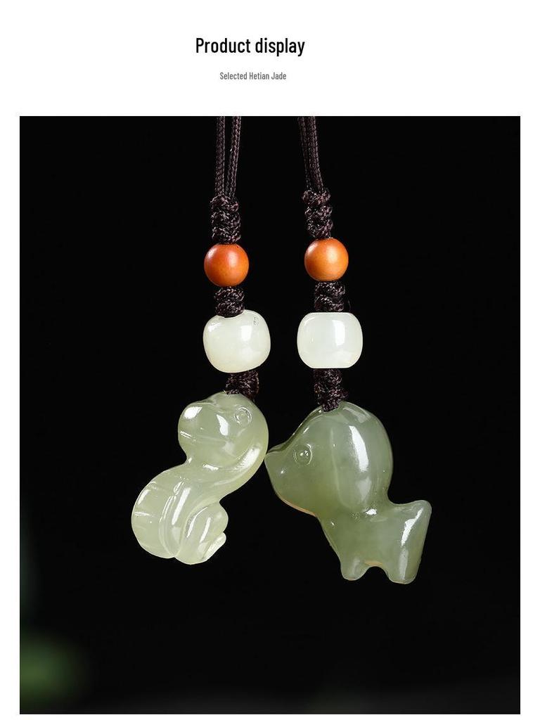 Lake Green Hetian Jade Cartoon Zodiac Pendant Keychain & Phone Charm
