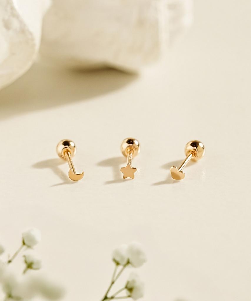 Minimalpiercing 14K Super Mini Heart Star Piercing Earrings