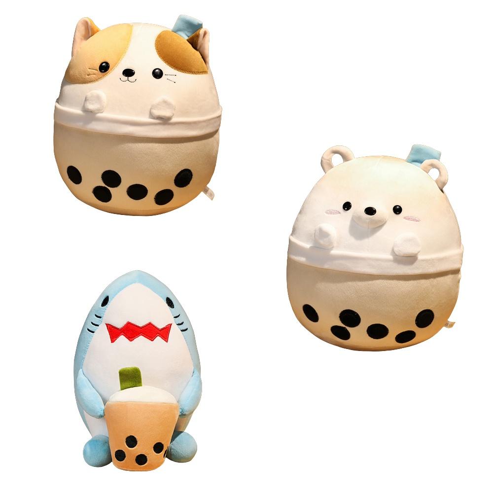 Cuddly Bubble Tea Boba Cup Squishmallow Plush Toy Bear Shark Cat