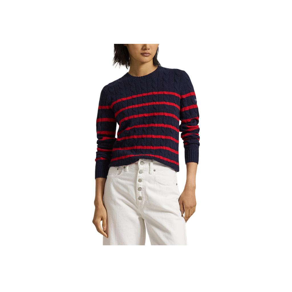 Polo Ralph Lauren FW24 Crew Neck Striped Cable Knit Sweater Women sweater Blue Red WMPOSWENC021097-410