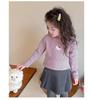 Girls' Fleece-Lined Long-Sleeve T-Shirt - Autumn/Winter Semi-High Collar Top