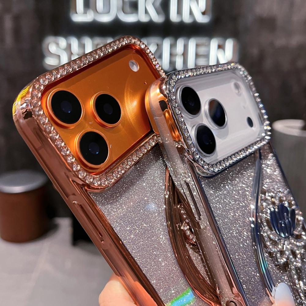 Gradient Glitter Phone Cover for Apple IPhone 12 13 14 15 16 17 Pro Max Air Plus Diamond Flowers Plating Luxury Cases Women