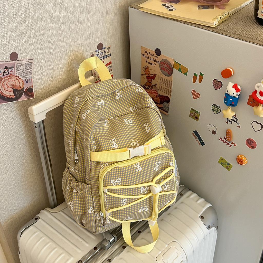 Schoolbag Plaid Bow Student School Bag High Value Mori School Bag Versatile Travel Backpack Leisure Commuter Backpack