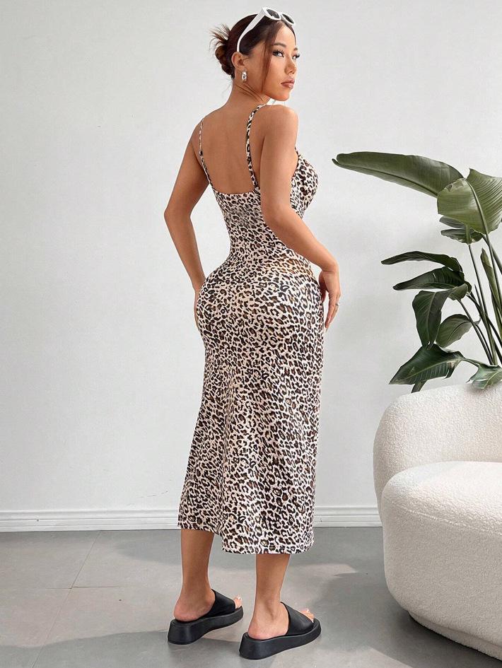 2025 Summer Spaghetti Strap Slim Fit Sexy Leopard Print Dress for Women